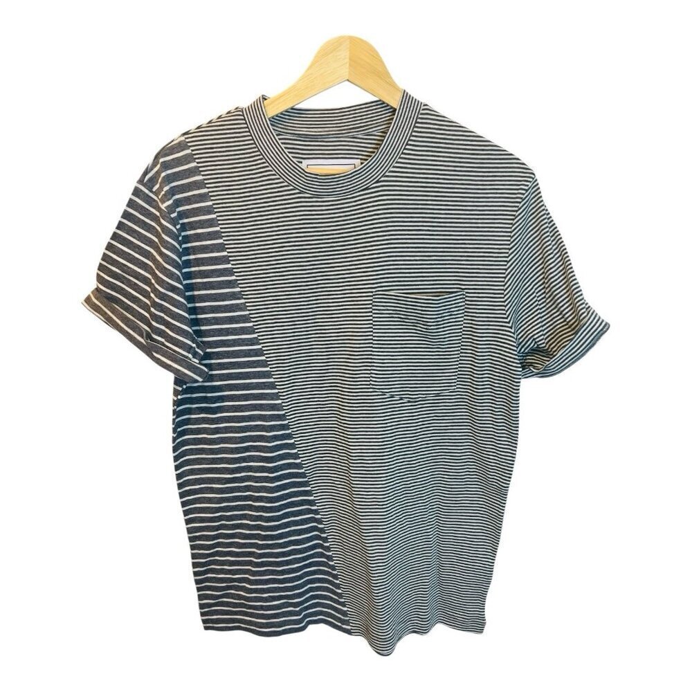 Blank NYC Asymmetrical Striped Top Medium Black White Crew Neck 100% Cotton NWT